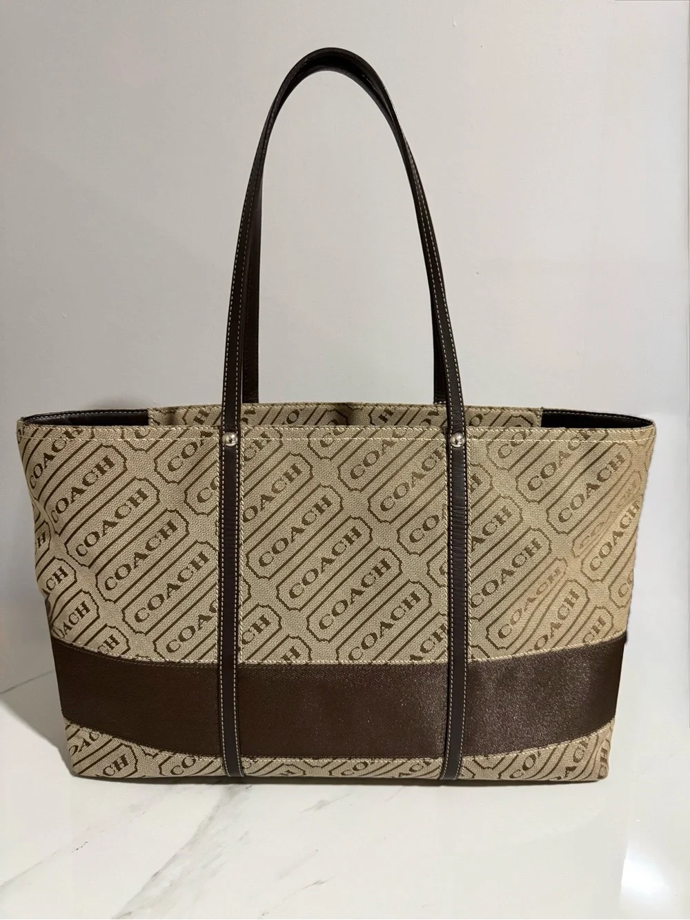 Coach Lozenge Beige and Brown Tote Bag